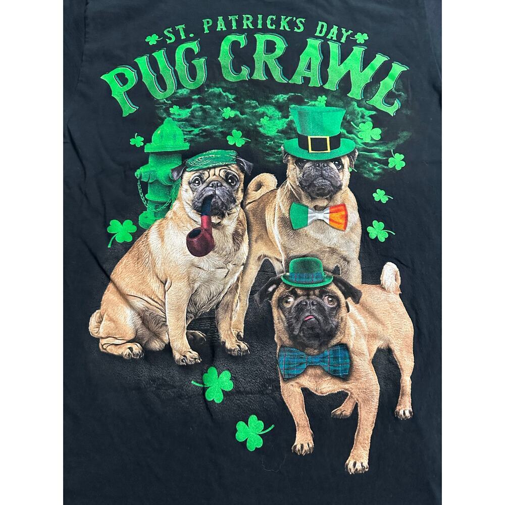 St. Patrick's Day Pug Crawl T Shirt Fruit Of The Loom HD Cotton Size S Small - Picture 2 of 5
